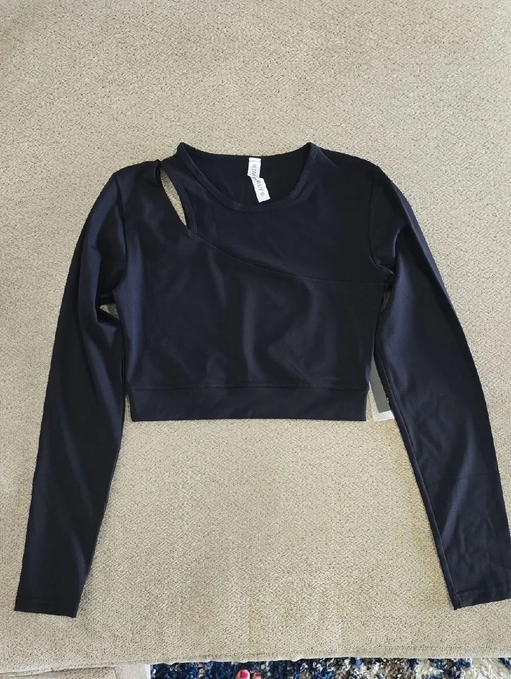 Kimberly C Black Long Sleeve Athletic Crop Top - Size Medium